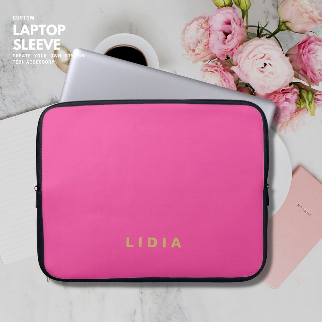 Minimalist Stylish Modern Pink Gold Monogram Laptop Sleeve (Creator Uploaded)