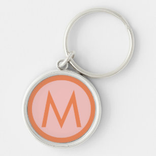 Minimalist Stylish Monogram Initial Pink Orange Keychain
