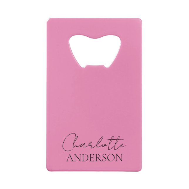 Minimalist Stylish Monogram  Name Pink  Credit Card Bottle Opener (Back)