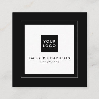 Minimalist stylish plain black white add your logo square business card