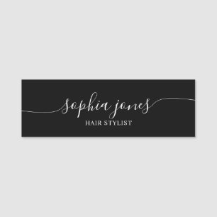 Minimalist Stylish Script Black Name Tag