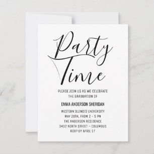 Minimalist Stylish Script Black & White Grad Party RSVP Card