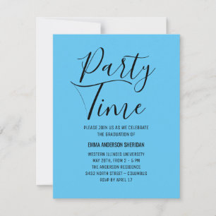 Minimalist Stylish Script Black & White Grad Party RSVP Card