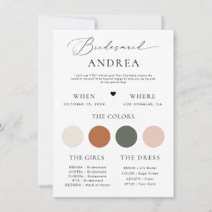 Minimalist Stylish Script Bridesmaid Info Card