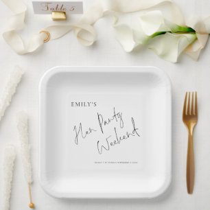Minimalist Stylish Script Hen Party Weekend Paper Plate