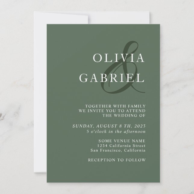 Minimalist stylish. Typography green Wedding Invitation (Front)