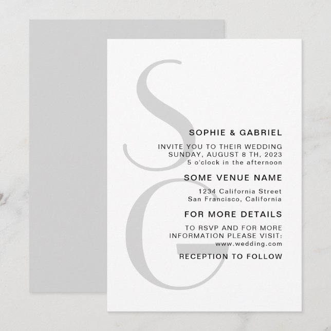 Minimalist stylish. Typography monogram Wedding Invitation (Front/Back)
