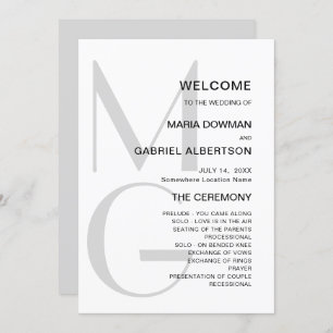 Minimalist stylish. Typography monogram Wedding Program