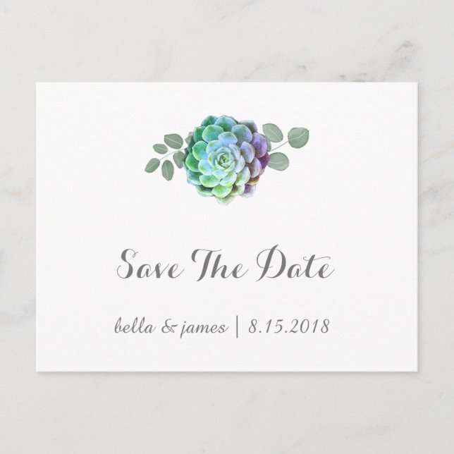 Minimalist Succulents Save The Date Postcards (Front)
