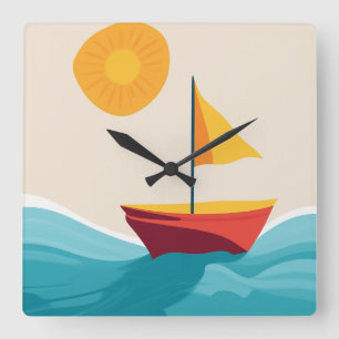 Minimalist Summer Adventure Square Wall Clock