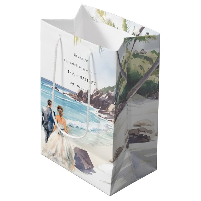 Minimalist Summer Beach Destination Wedding Medium Gift Bag (Front Angled)