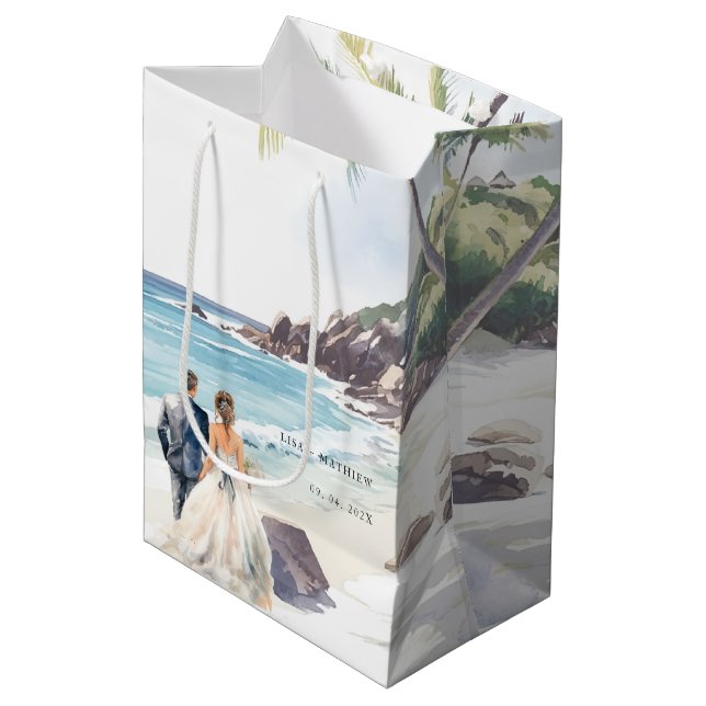 Minimalist Summer Beach Destination Wedding Medium Gift Bag (Front Angled)