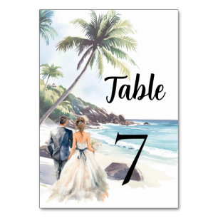 Minimalist Summer Beach Destination  Wedding Table Number