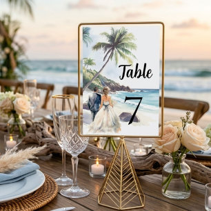 Minimalist Summer Beach Destination  Wedding Table Number