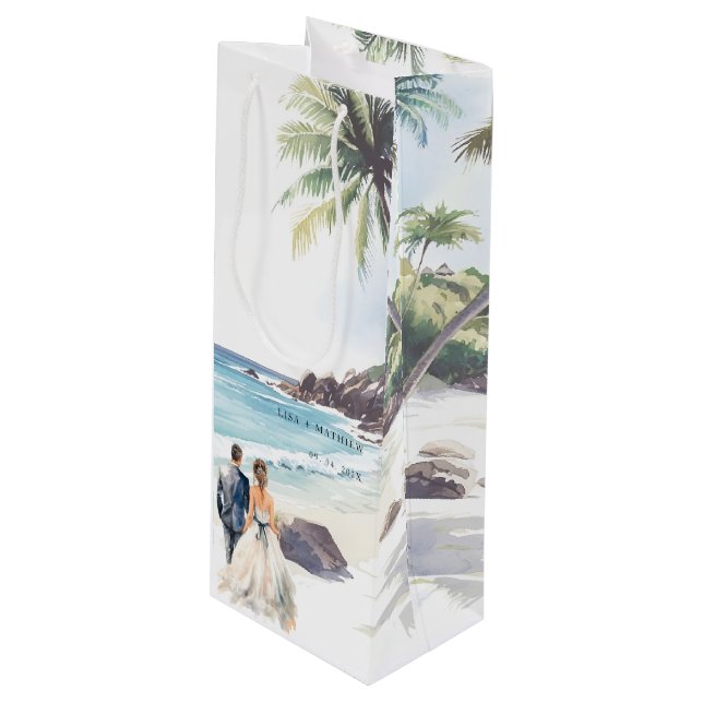 Minimalist Summer Beach Destination Wedding Wine Gift Bag (Front Angled)
