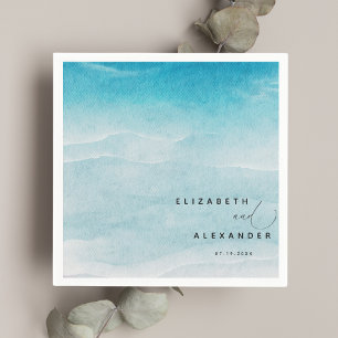 Minimalist Summer Blue Ocean Beach Wedding  Napkin