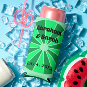 Minimalist Summer Lime Green Slice Wedding Favours Seltzer Can Cooler