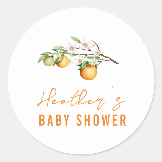 Minimalist Summer Orange Citrus Baby Shower  Classic Round Sticker (Front)