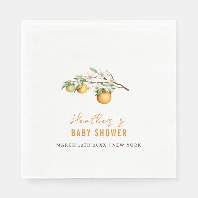 Minimalist Summer Orange Citrus Baby Shower  Napkin (Front)