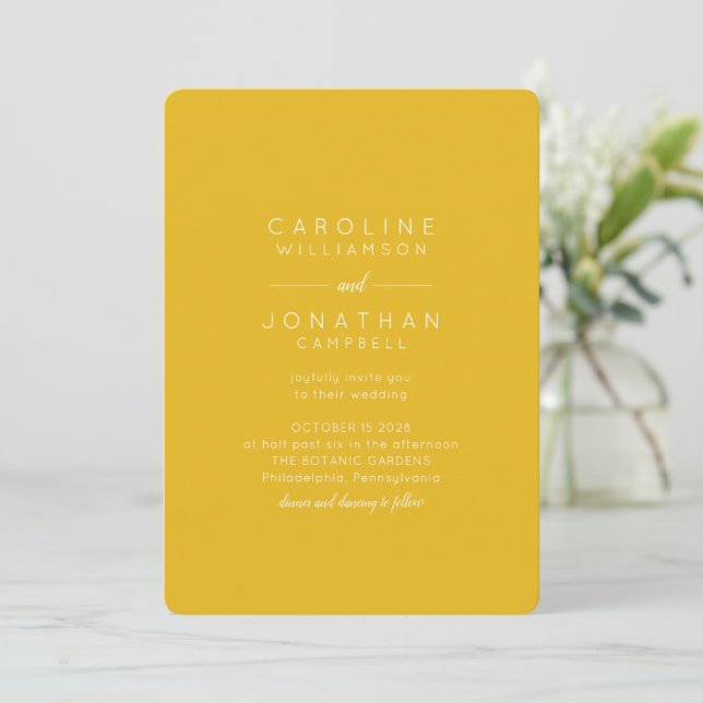 Minimalist Summer Yellow Elegant Modern Wedding  Invitation (Standing Front)
