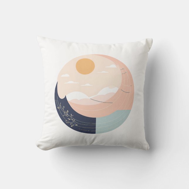 Minimalist Sun and Moon Boho Mug – Celestial Line  Throw Pillow (Front)