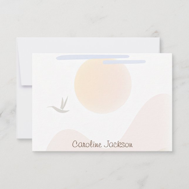 Minimalist sun, mountain and bird personalized card (Front)