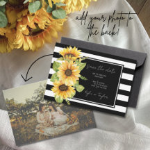 Minimalist Sunflower Black Stripe Wedding Photo