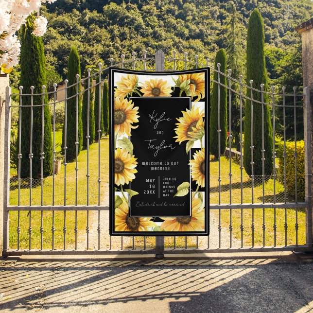 Minimalist Sunflower Black White Stripe Wedding Banner (Creator Uploaded)
