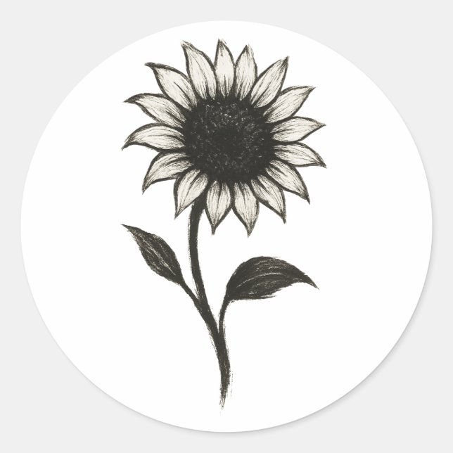 Minimalist Sunflower – Elegant Botanical Design on Classic Round Sticker (Front)
