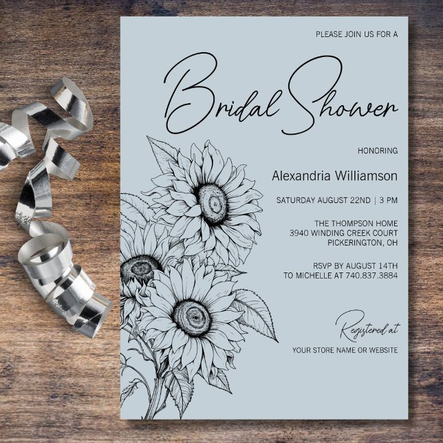 Minimalist Sunflower on Blue Bridal Shower  Invitation (Creator Uploaded)