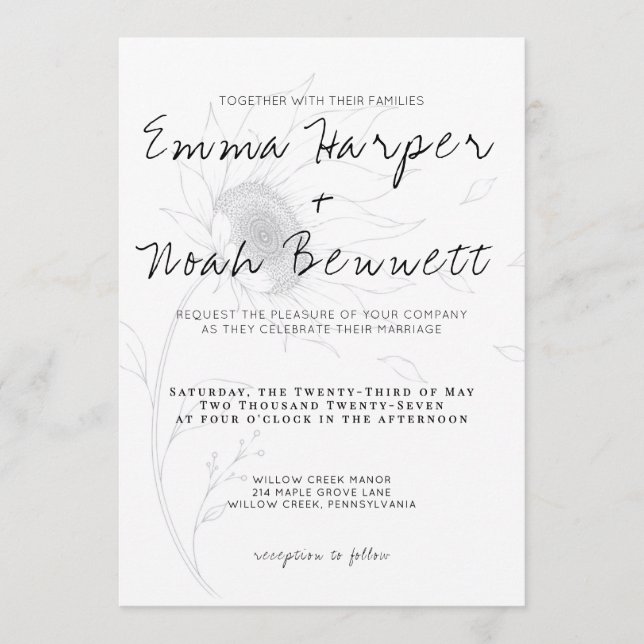 Minimalist Sunflower Wedding Invitation Template (Front)