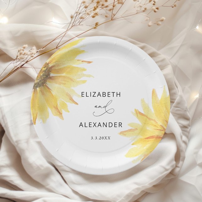 Minimalist sunflower wedding paper plate (Creator Uploaded)