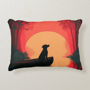 Minimalist Sunset Black Labrador Dog Accent Pillow