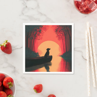 Minimalist Sunset Black Labrador Dog Napkin
