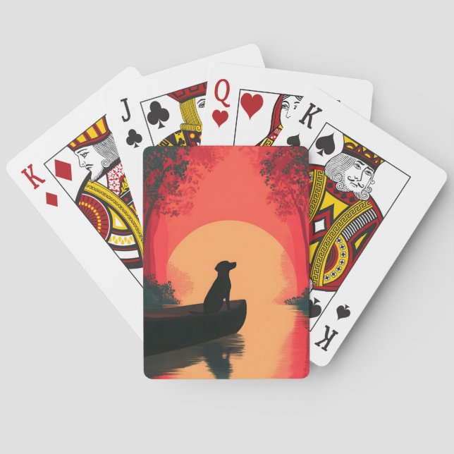 Minimalist Sunset Black Labrador Dog Playing Cards (Back)