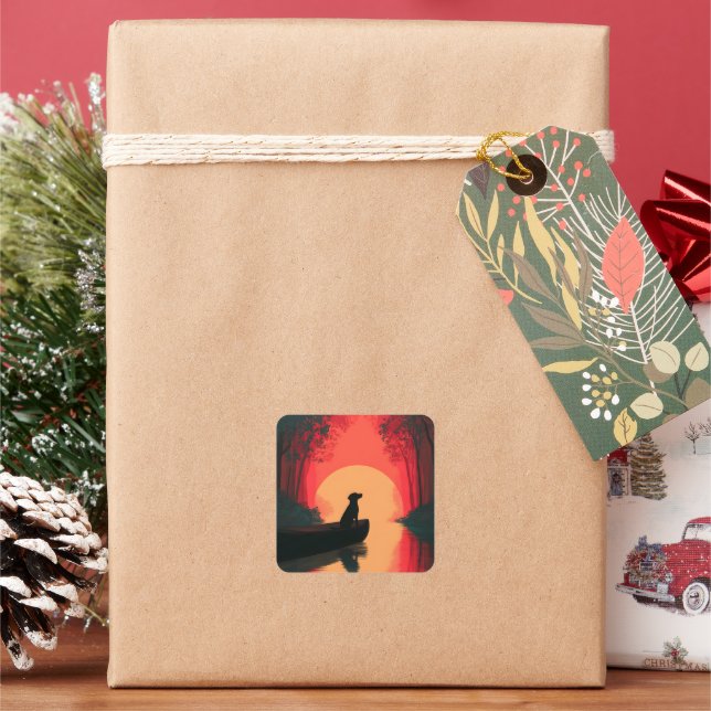 Minimalist Sunset Black Labrador Dog Square Sticker (Holiday)