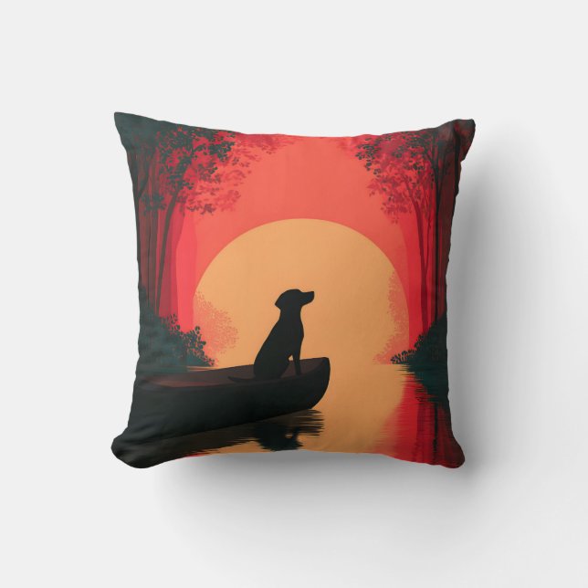 Minimalist Sunset Black Labrador Dog Throw Pillow (Front)