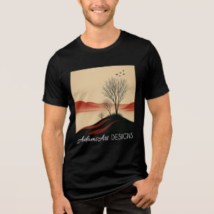 Minimalist Sunset Landscape Tree Silhouette Tri-Blend Shirt