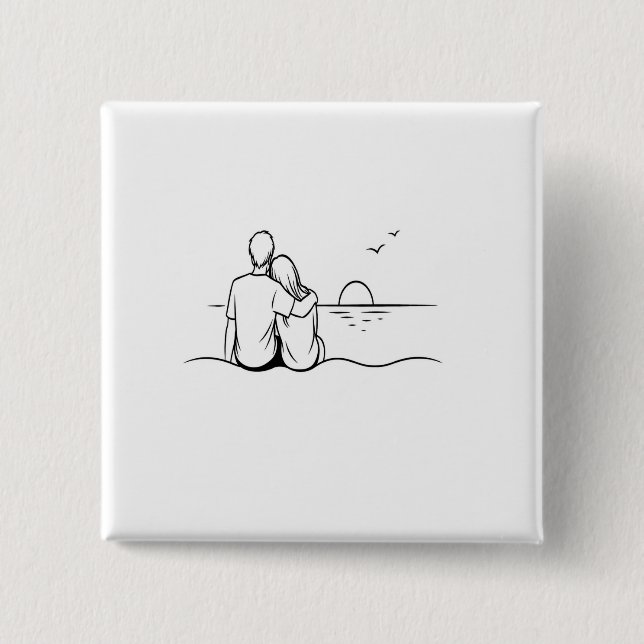 Minimalist Sunset Moment Line Art 2 Inch Square Button (Front)