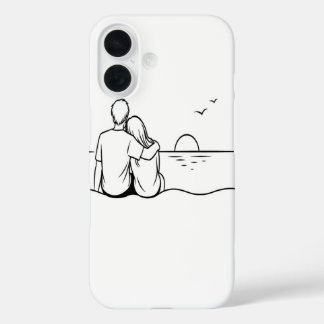 Minimalist Sunset Moment Line Art iPhone 16 Case