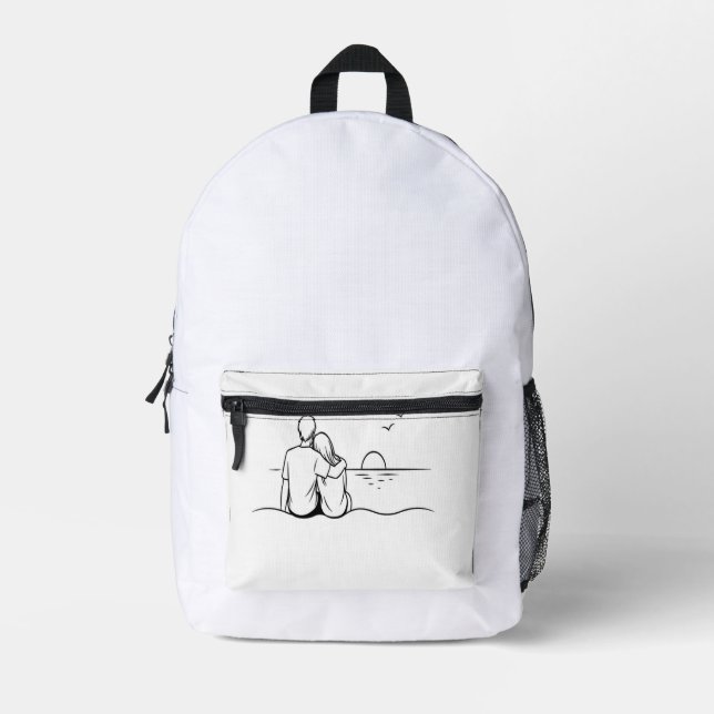 Minimalist Sunset Moment Line Art Printed Backpack (Front)