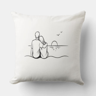 Minimalist Sunset Moment Line Art Throw Pillow