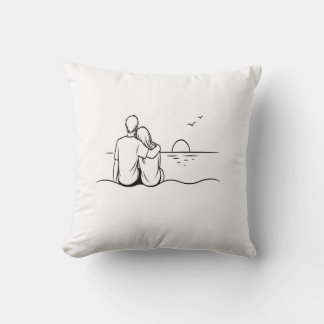 Minimalist Sunset Moment Line Art Throw Pillow