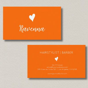 Minimalist Sunset Orange White Heart Barber Name Business Card
