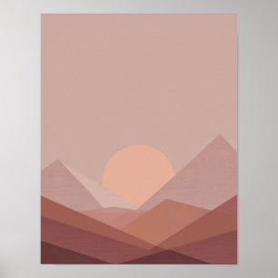 Minimalist Sunset Over Geometric Mountains Poster