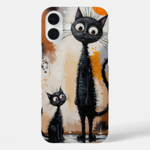 Minimalist Surreal Black Cat Art iPhone 16 Plus Case