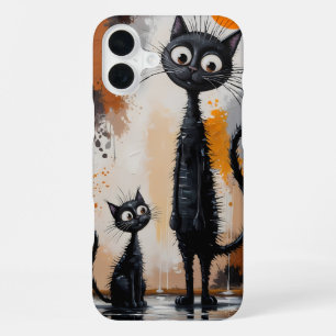 Minimalist Surreal Black Cat Art iPhone 16 Plus Case