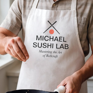 Minimalist Sushi Lab with Chopsticks and Salmon Apron