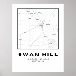 Minimalist Swan Hill Map with Coordinates    Poster