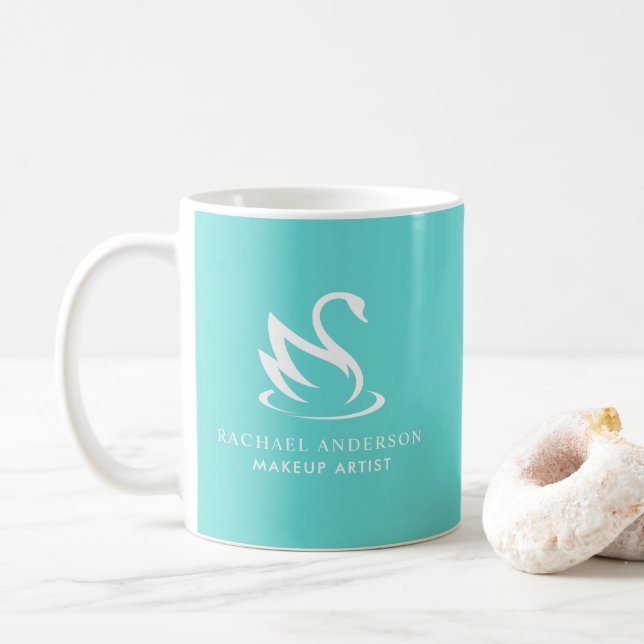 Minimalist Swan Silhouette on Robin Egg Blue Coffee Mug (With Donut)